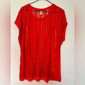 Red Sheer Striped Short Sleeve Top
